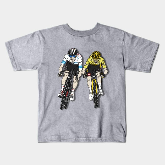 Tadej Pogacar vs Jonas Vingegaard TDF 2023 Kids T-Shirt by p3p3ncil